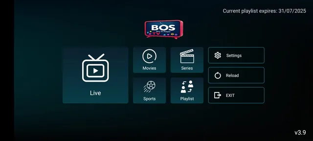 Bos TV Player v3.9 on screen